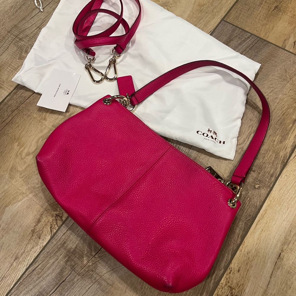 Coach Magenta Leather Shoulder Bag with Crossbody Strap - Picture 8 of 10